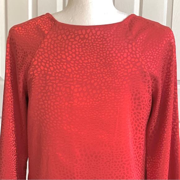WHBM Blouse Salmon Pink Metallic Sweetheart Neck Long Sleeve Top Size XS - Picture 7 of 12